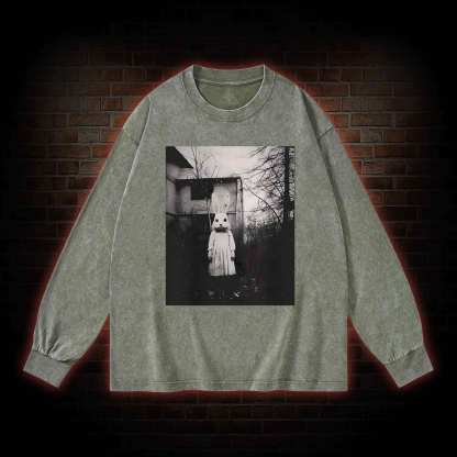 Scary Rabbit Doll Washed Long-Sleeve T-shirt