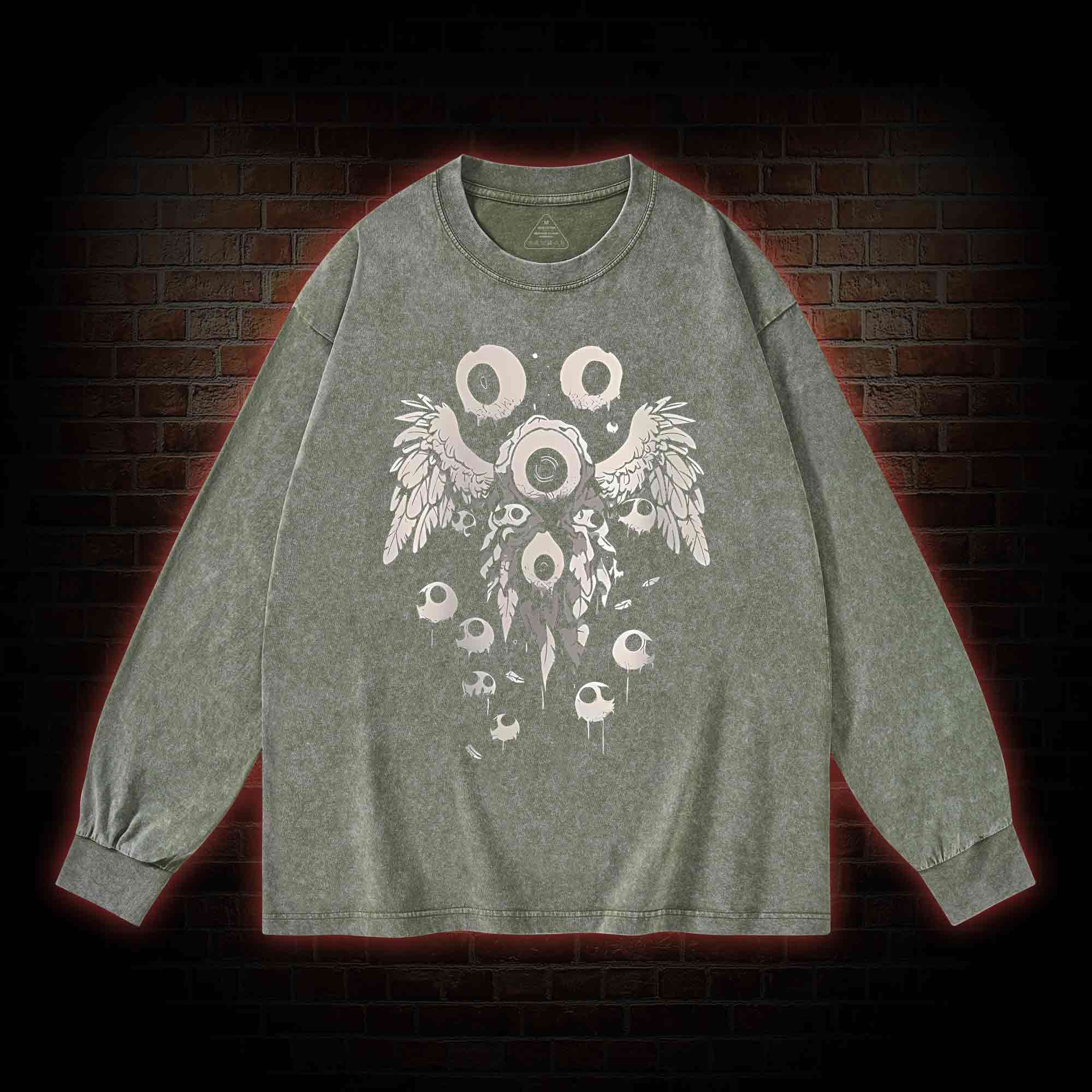 Weirdcore Eyeball Washed Long-Sleeve T-shirt