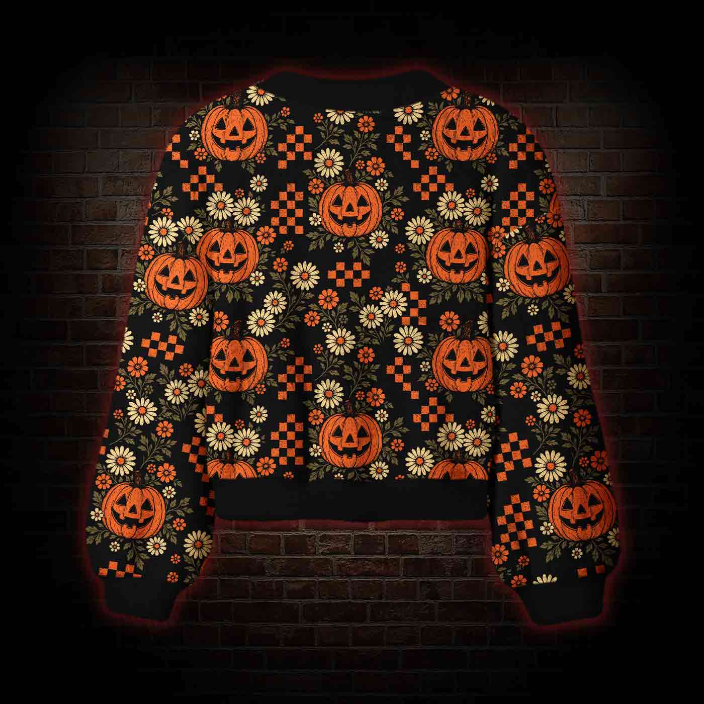Retro Floral Pumpkin Women's Cardigan Sweater