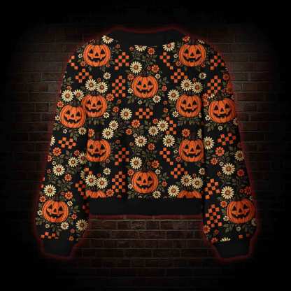 Retro Floral Pumpkin Women's Cardigan Sweater