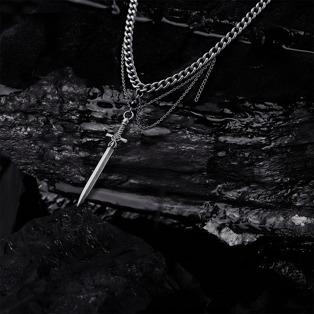 Layered Sword Pendant Necklace