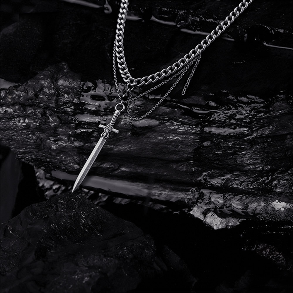 Layered Sword Pendant Necklace