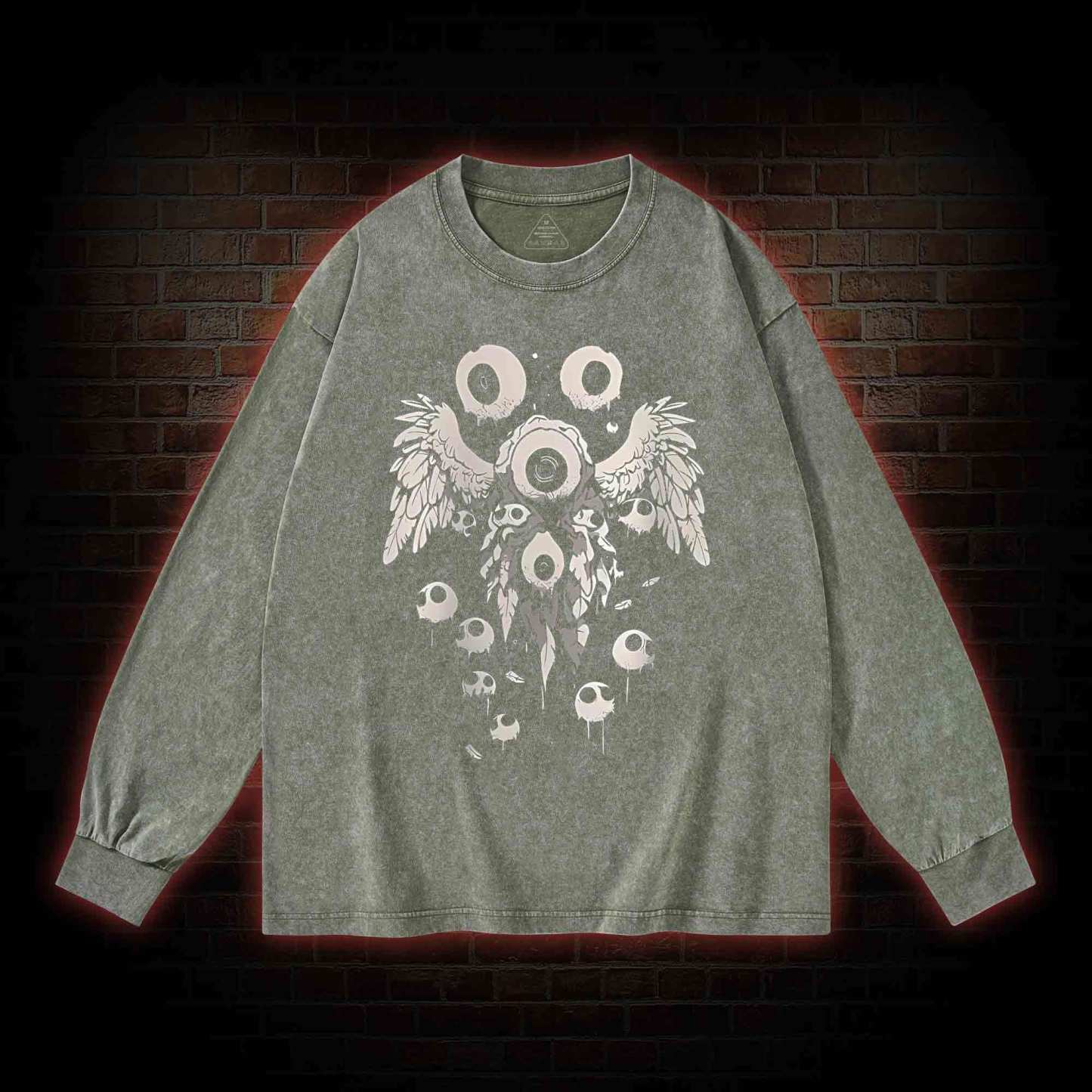 Weirdcore Eyeball Washed Long-Sleeve T-shirt