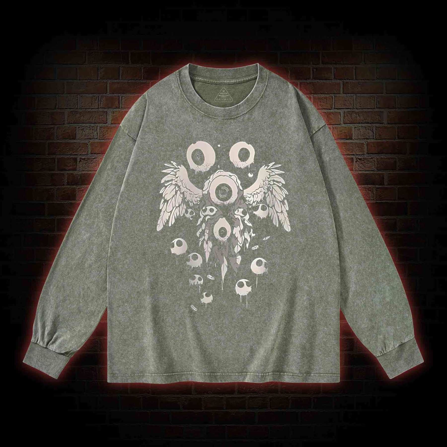 Weirdcore Eyeball Washed Long-Sleeve T-shirt