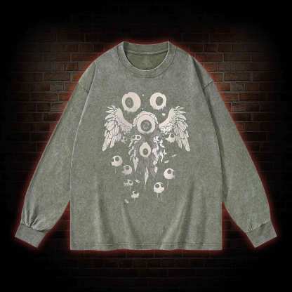 Weirdcore Eyeball Washed Long-Sleeve T-shirt