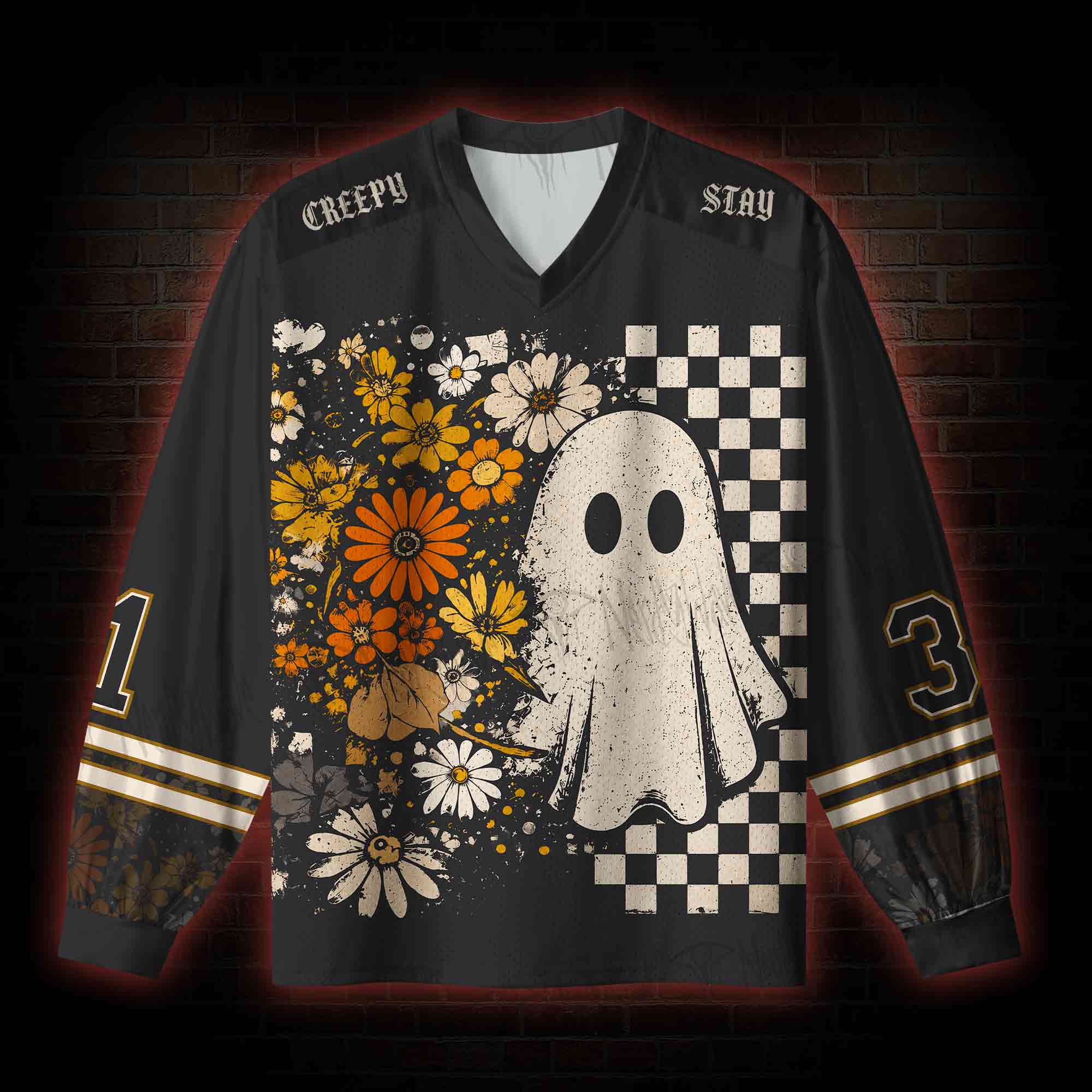 Stay Creepy V-Neck Long Sleeve Jersey