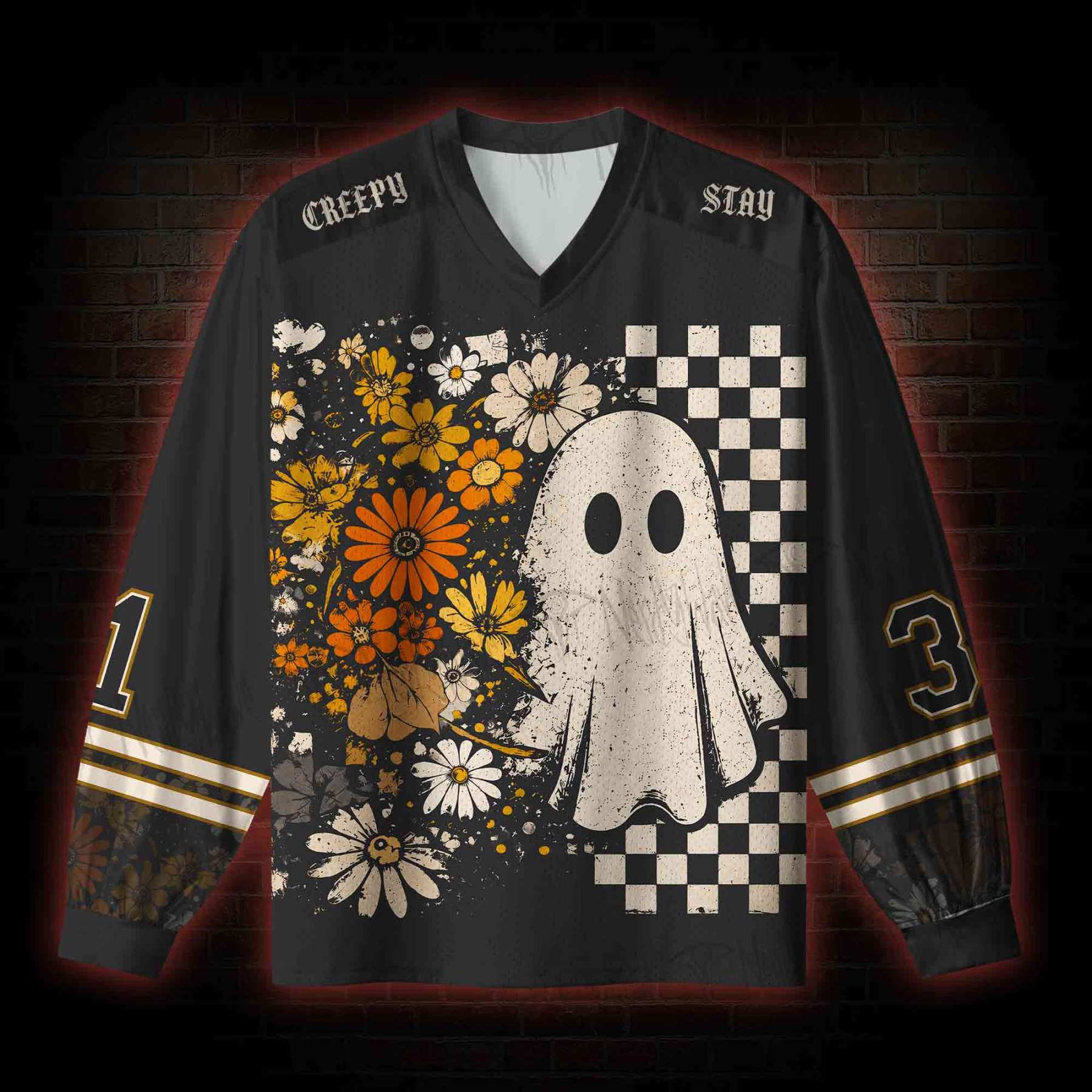 Stay Creepy V-Neck Long Sleeve Jersey