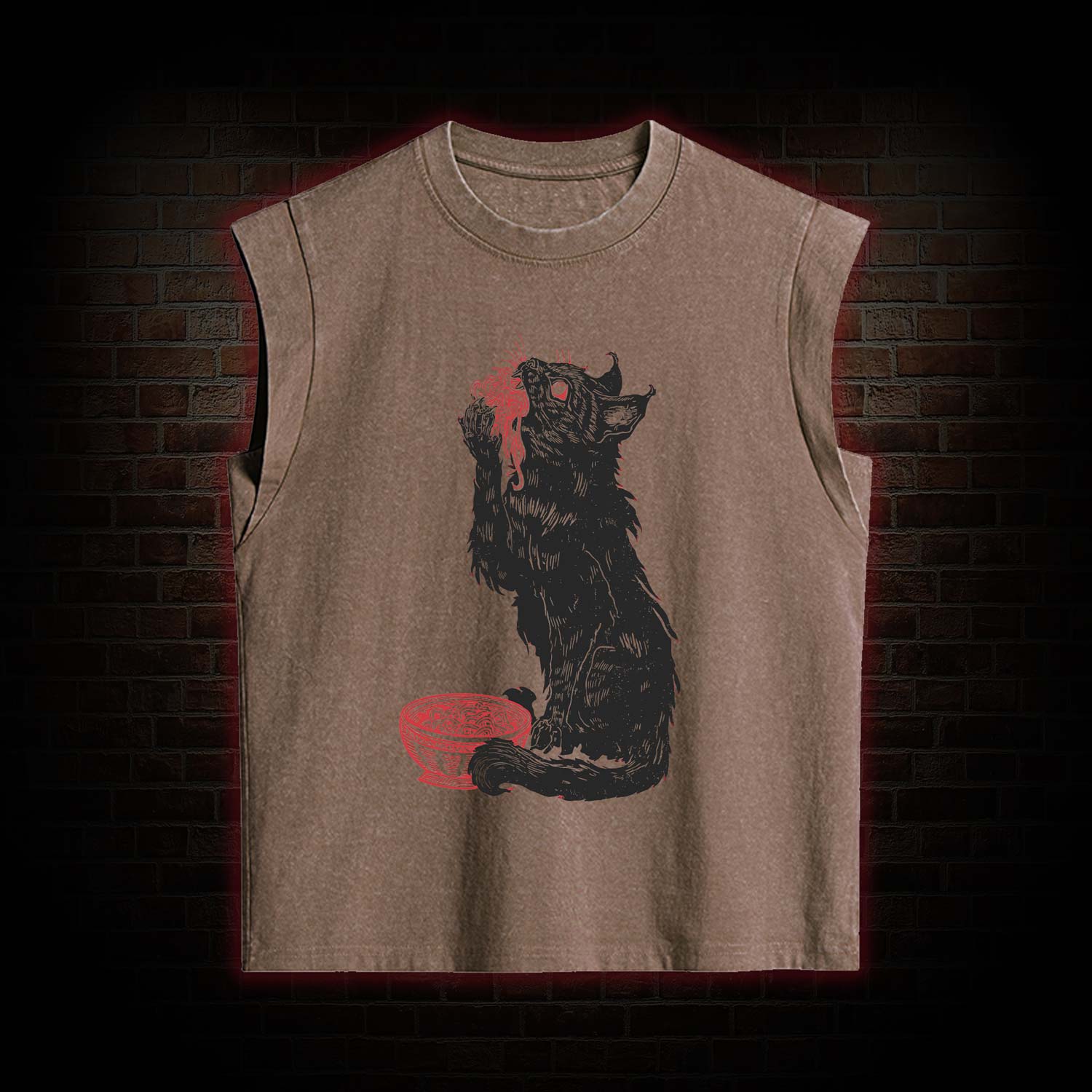 Cat Eating Noodles Women's Washed Tank Top