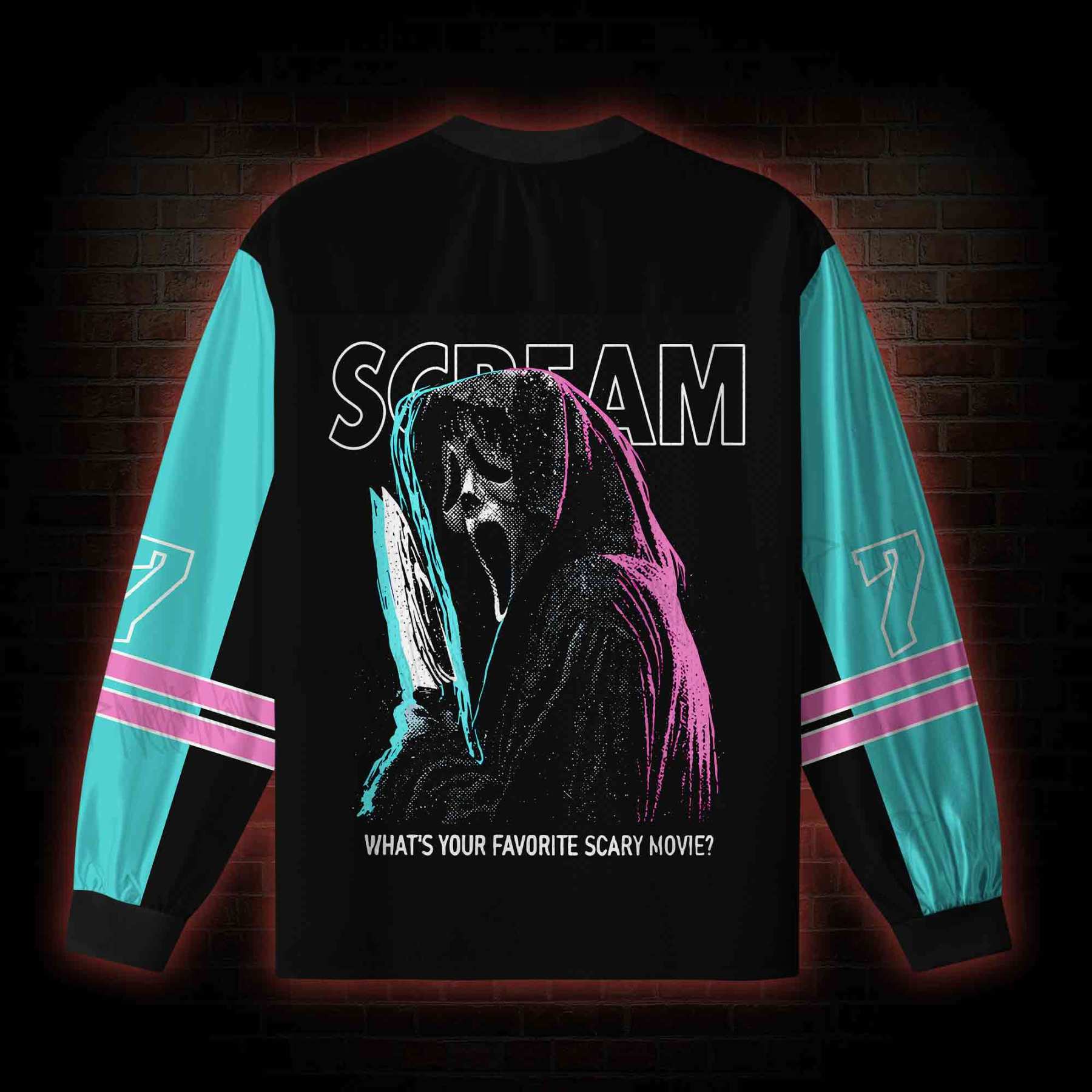 What's Your Favortie Scary Movie? V-Neck Long Sleeve Jersey