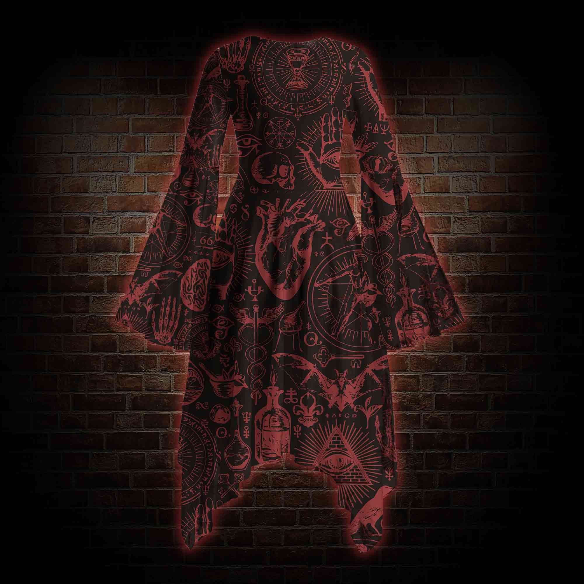 Occultism Cotton Bell-sleeve Handkerchief-hem Dress