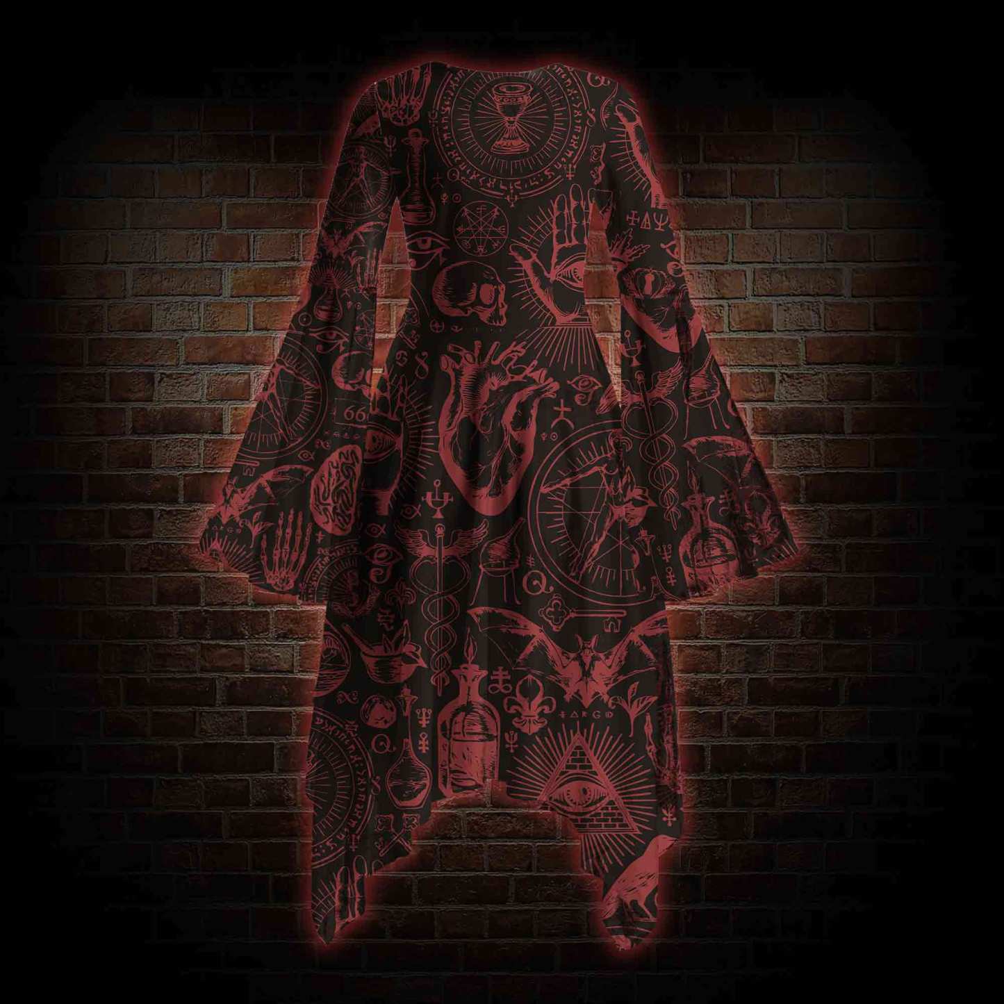 Occultism Cotton Bell-sleeve Handkerchief-hem Dress