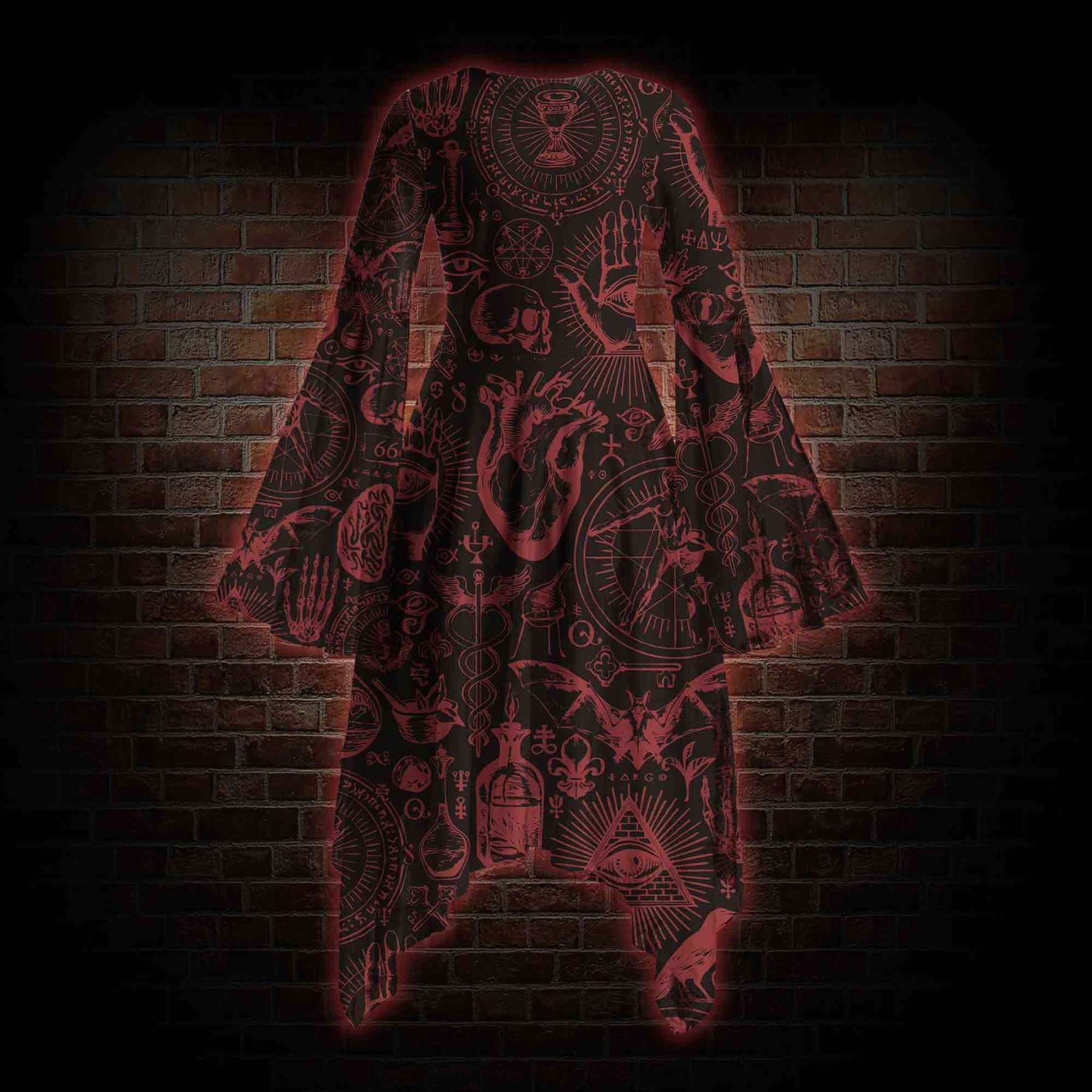 Occultism Cotton Bell-sleeve Handkerchief-hem Dress