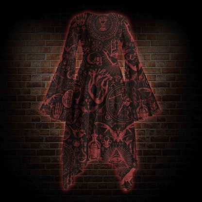 Occultism Cotton Bell-sleeve Handkerchief-hem Dress