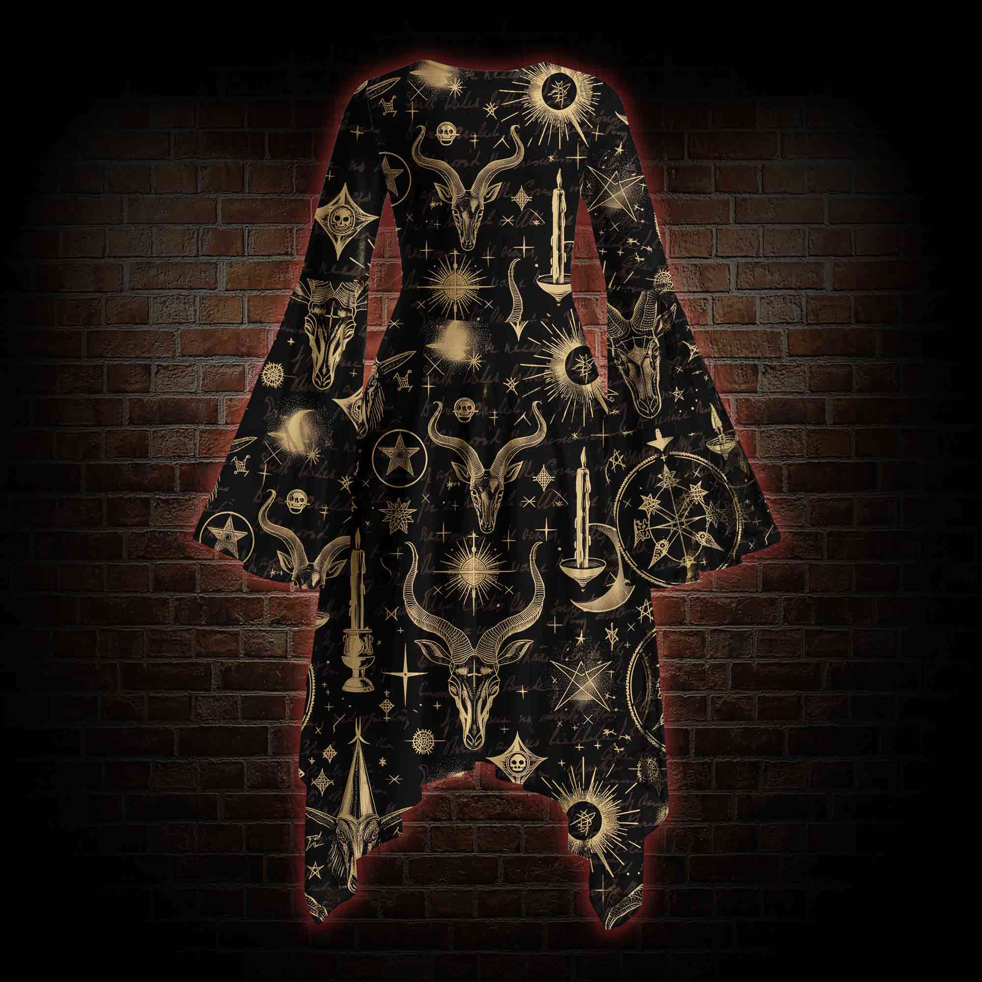 Baphomet Bell-sleeve Handkerchief-hem Dress