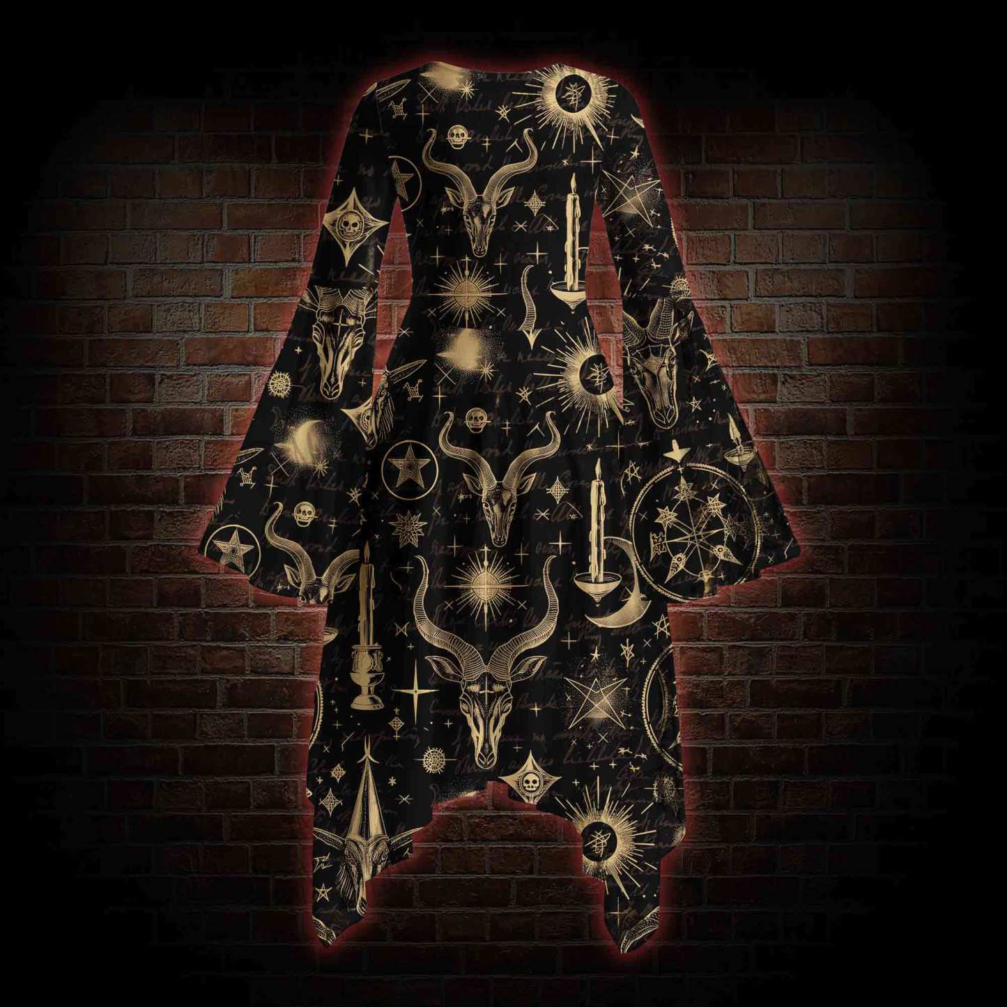 Baphomet Bell-sleeve Handkerchief-hem Dress