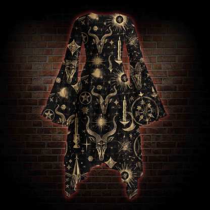 Baphomet Bell-sleeve Handkerchief-hem Dress