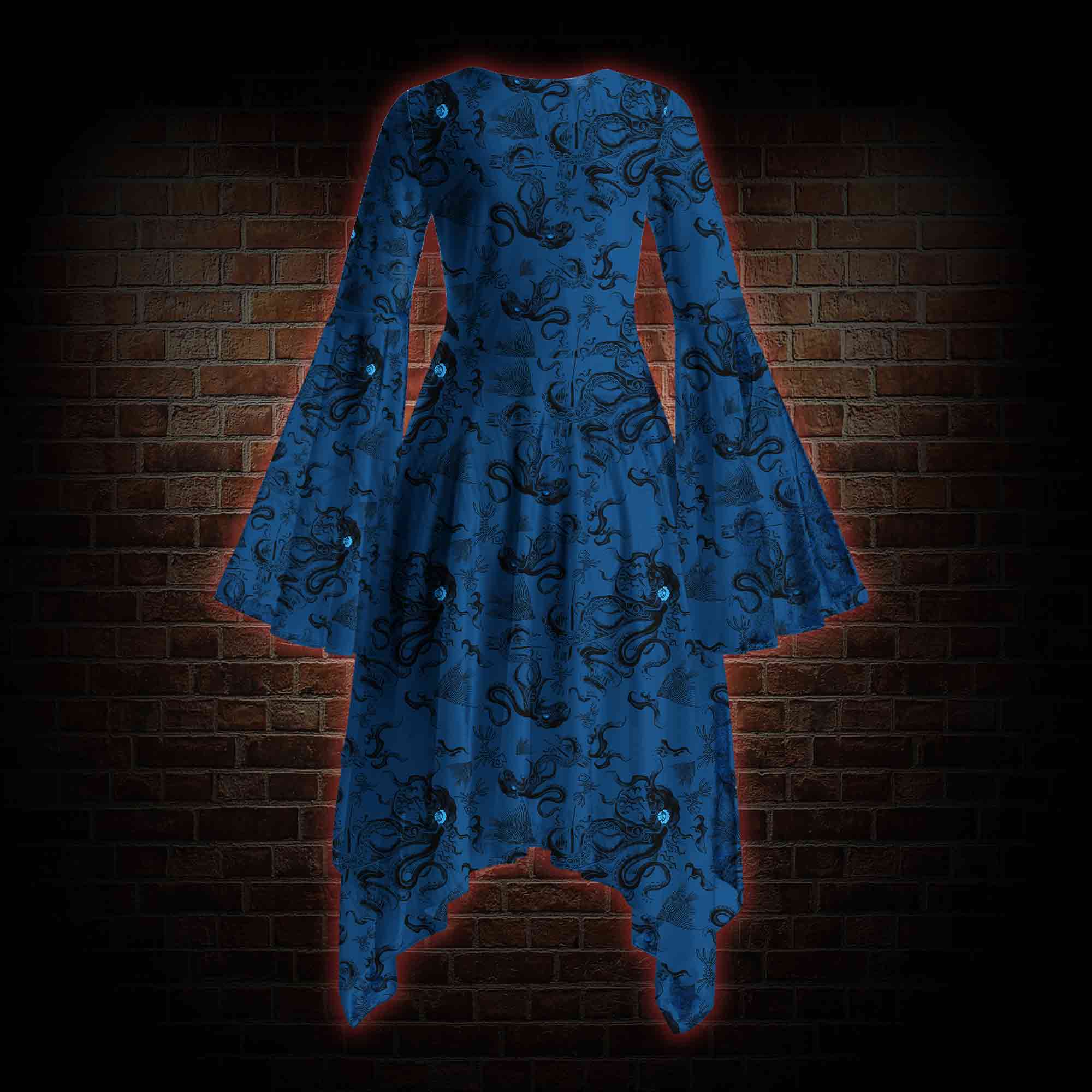 Deep Sea Monster Bell-sleeve Handkerchief-hem Dress
