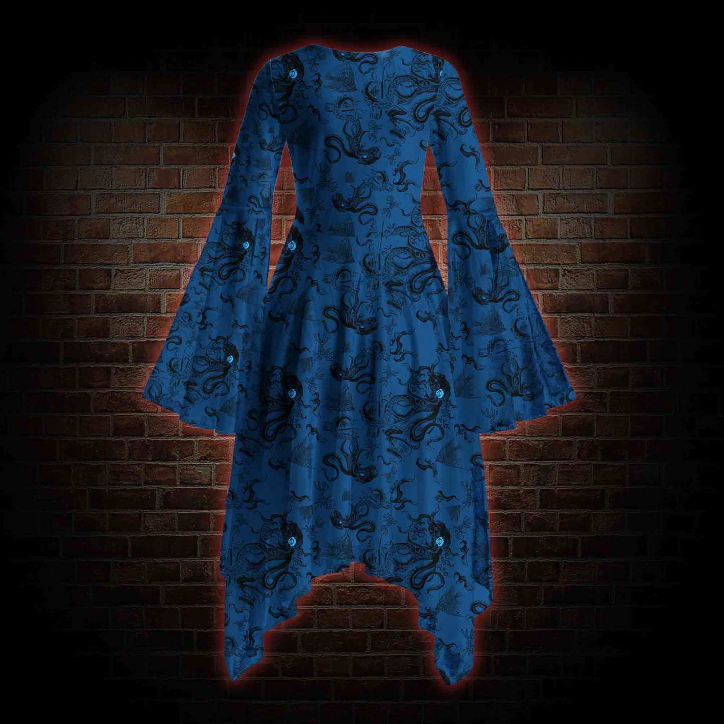 Deep Sea Monster Bell-sleeve Handkerchief-hem Dress