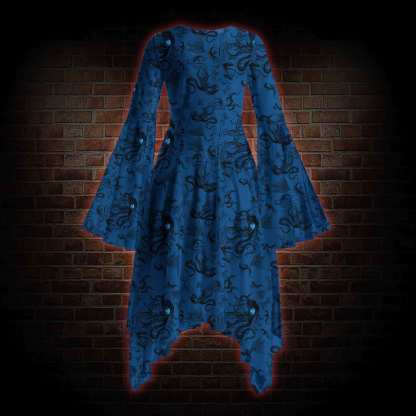 Deep Sea Monster Bell-sleeve Handkerchief-hem Dress