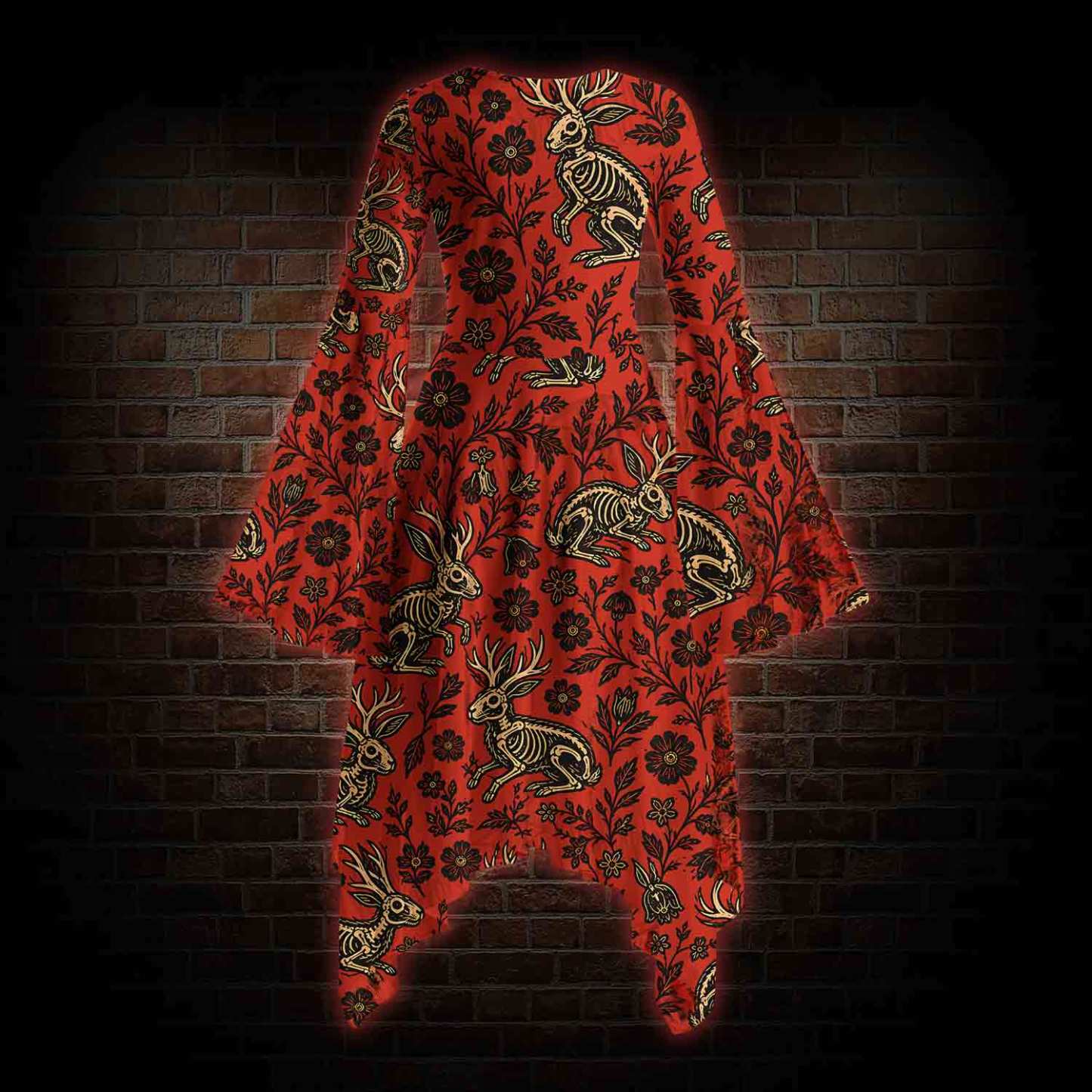 Jacklope and Flower Bell-sleeve Handkerchief-hem Dress