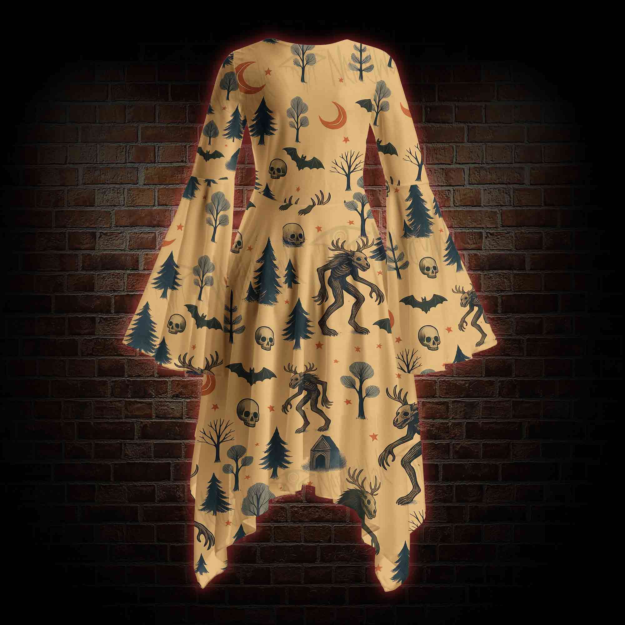 Wendigo in the Forest Bell-sleeve Handkerchief-hem Dress