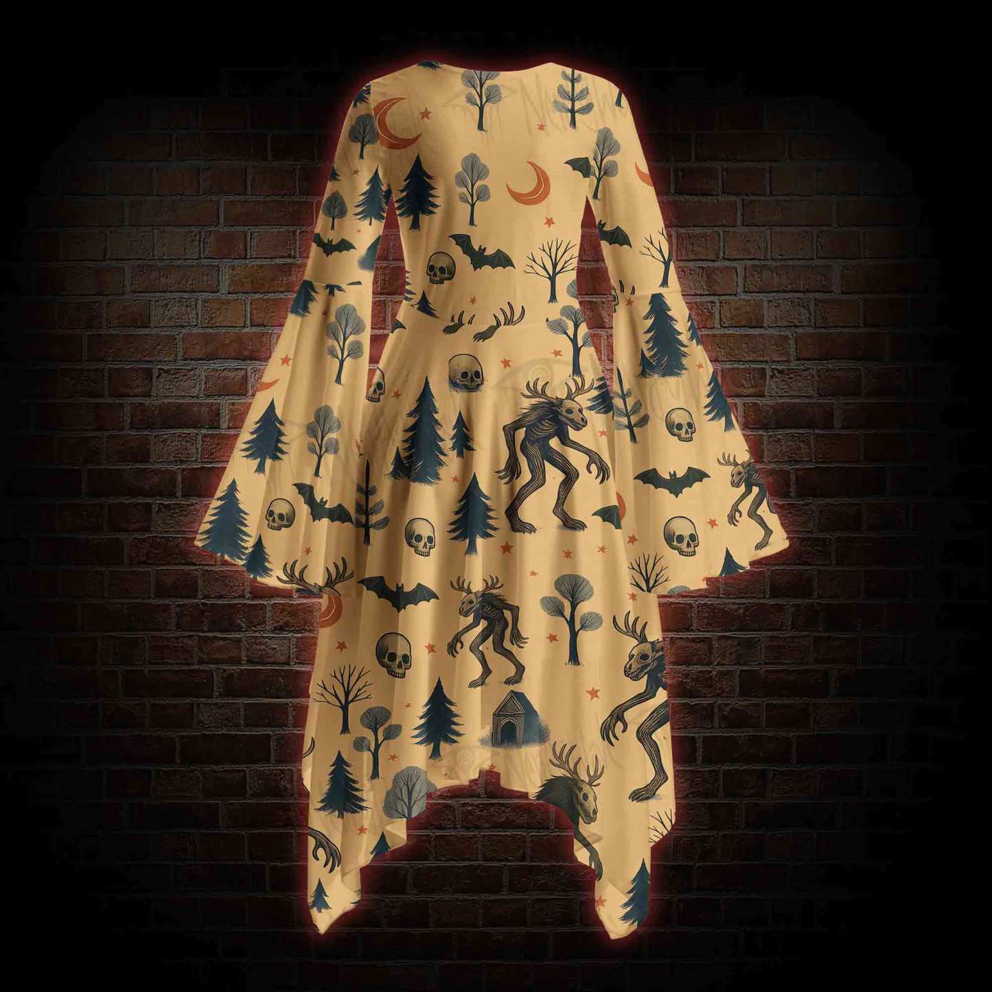 Wendigo in the Forest Bell-sleeve Handkerchief-hem Dress