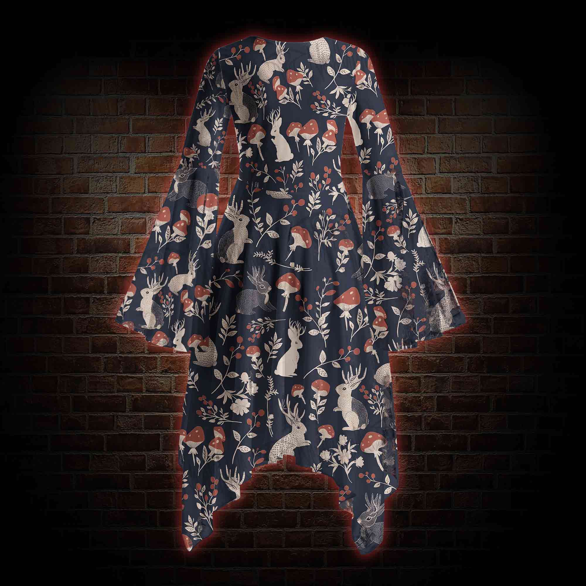 Jackalope Bell-sleeve Handkerchief-hem Dress