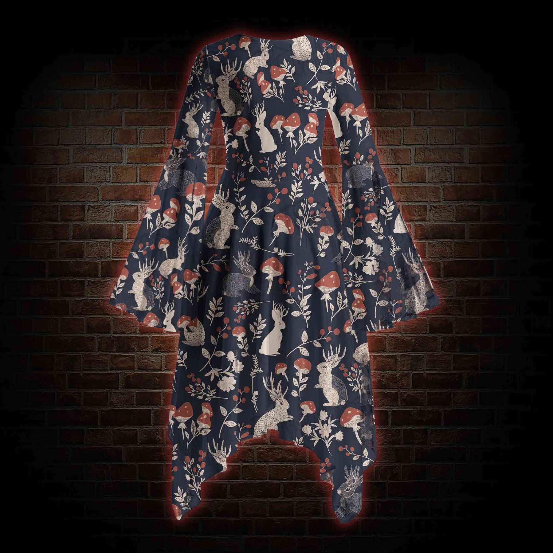 Jackalope Bell-sleeve Handkerchief-hem Dress
