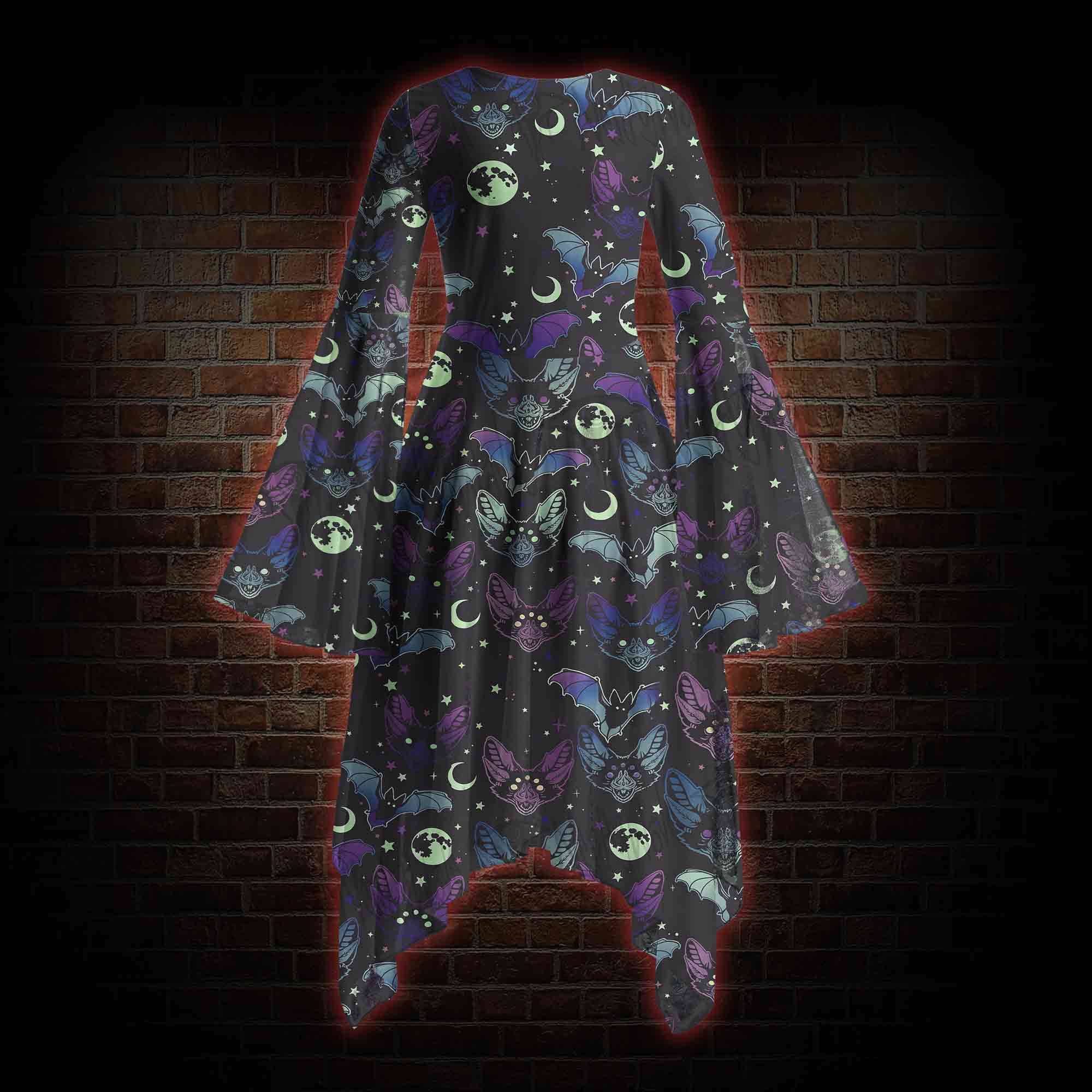 Bats Bell-sleeve Handkerchief-hem Dress