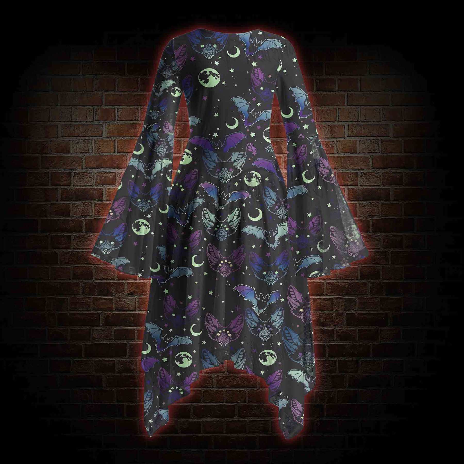 Bats Bell-sleeve Handkerchief-hem Dress