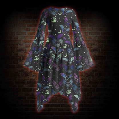 Bats Bell-sleeve Handkerchief-hem Dress