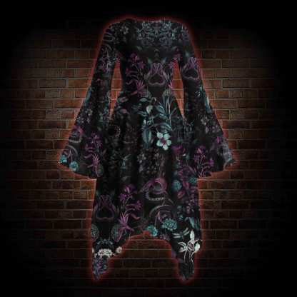 Forbidden Flora Bell-sleeve Handkerchief-hem Dress