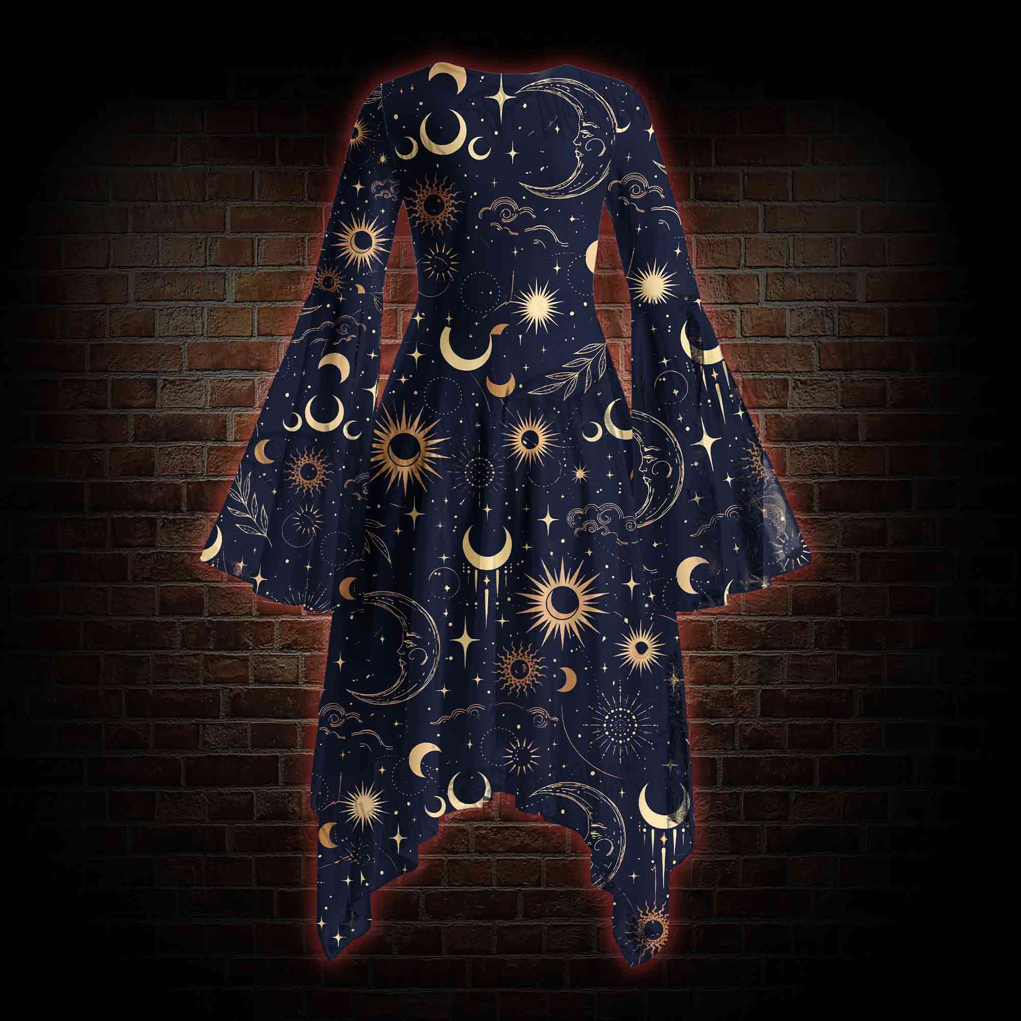 Celestial Aesthetic Bell-sleeve Handkerchief-hem Dress