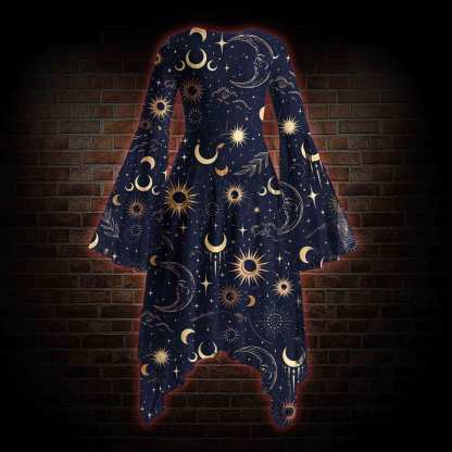 Celestial Aesthetic Bell-sleeve Handkerchief-hem Dress