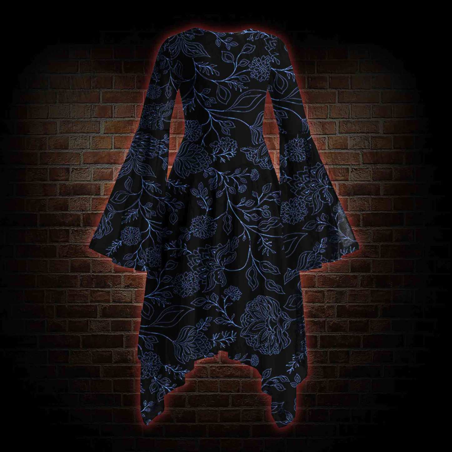 Gothic Botanical Bell-sleeve Handkerchief-hem Dress