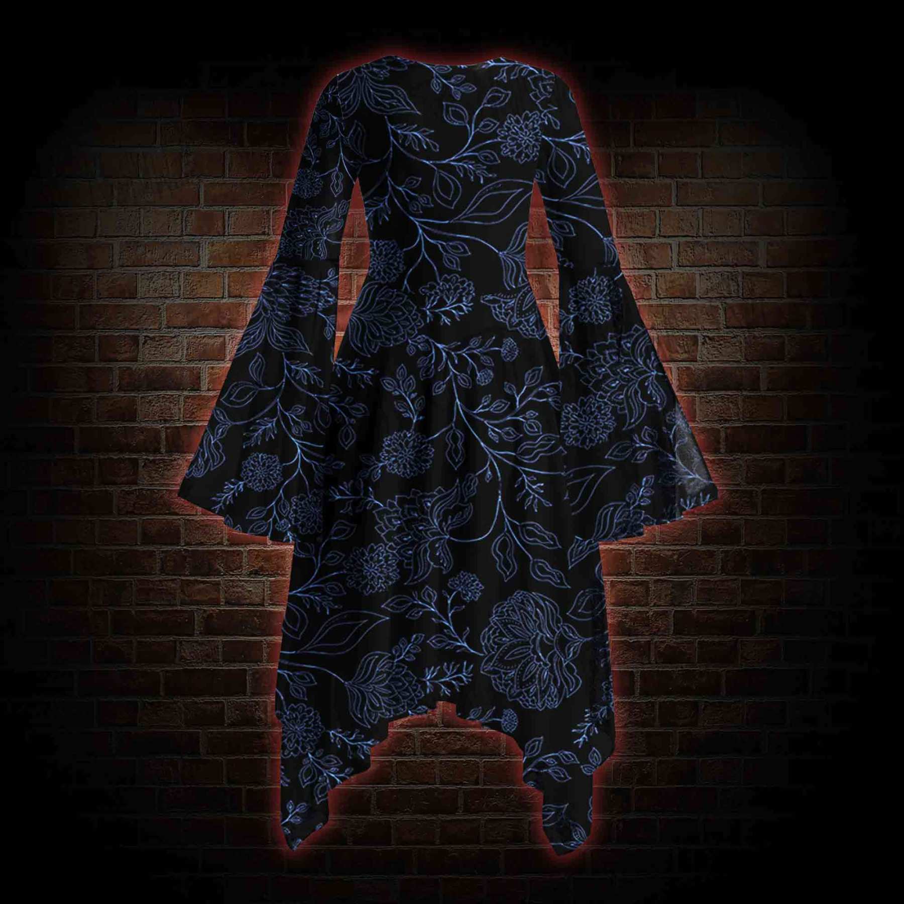 Gothic Botanical Bell-sleeve Handkerchief-hem Dress