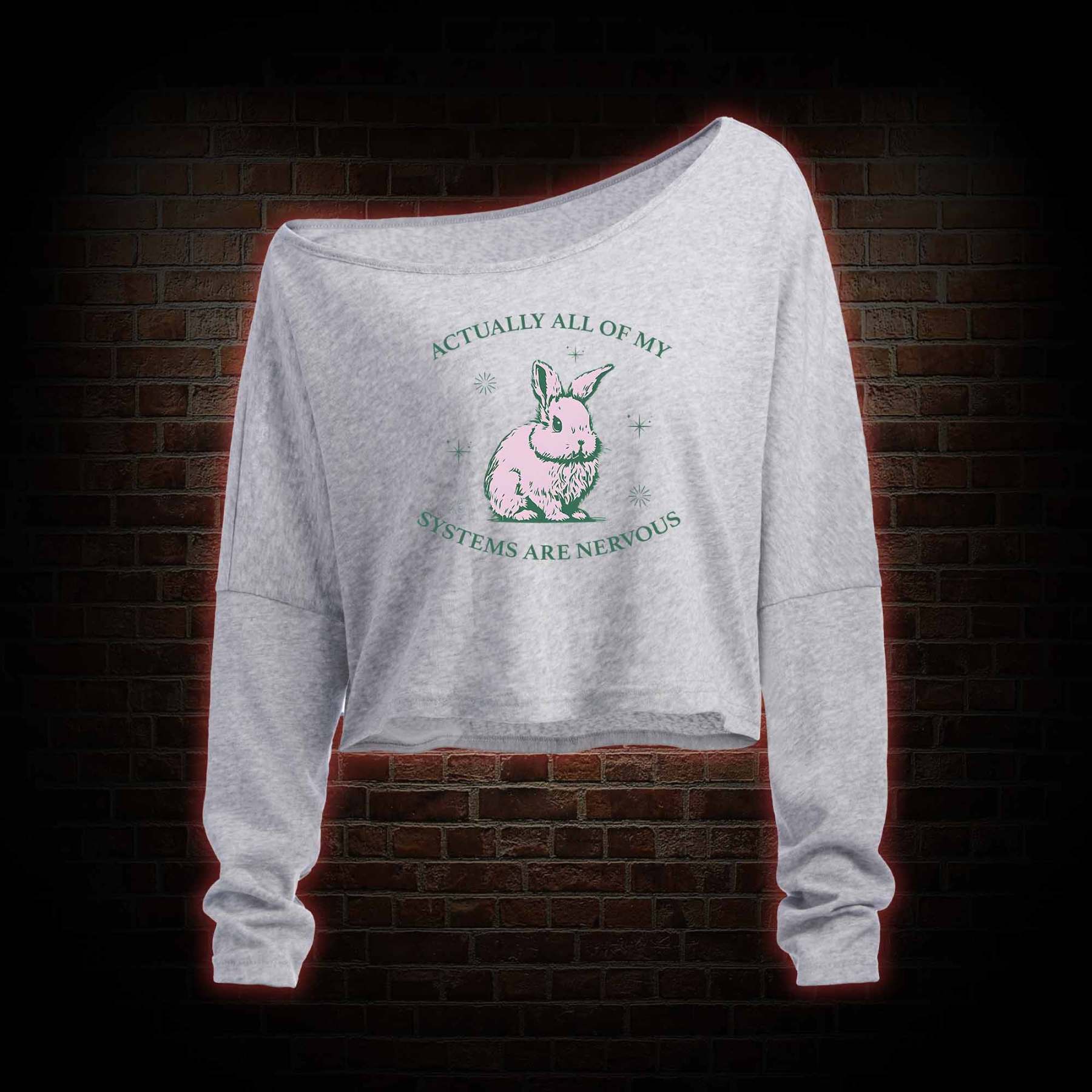 Actually All of My Systems are Nervous Lightweight Off Shoulder Cropped Long-sleeved Top
