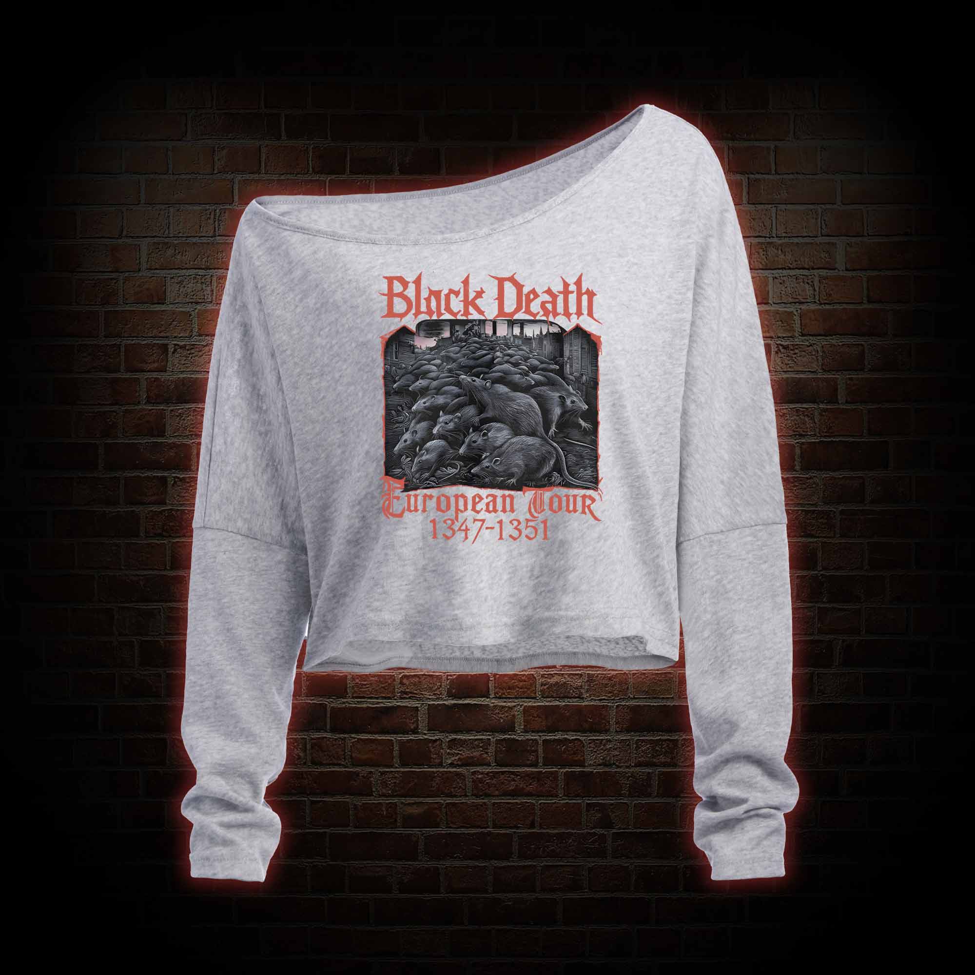 Vintage Black Death European Tour Off Shoulder Long Sleeve Top