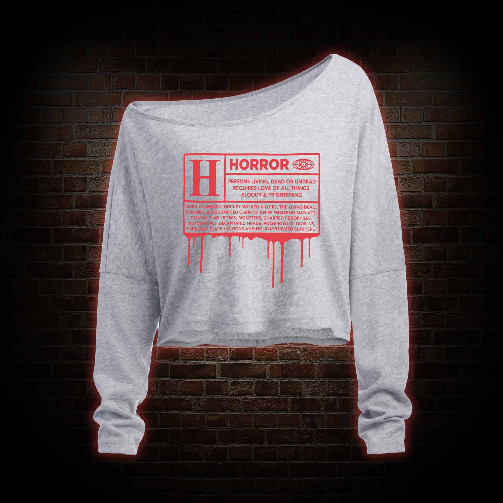 Horror Rating Off Shoulder Long Sleeve Top