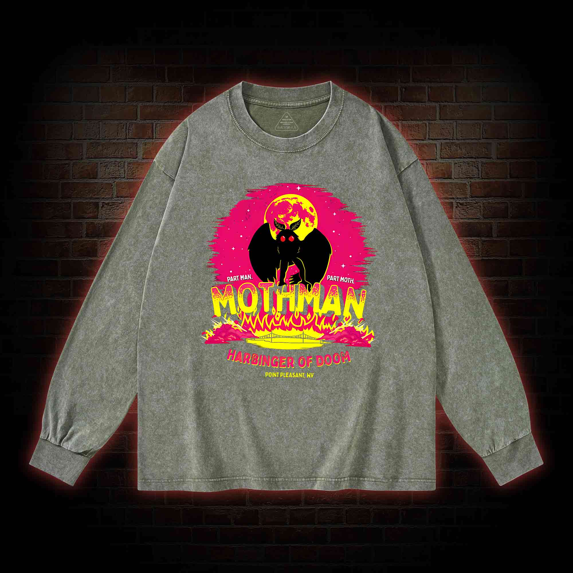 Mothman Harbinger of Doom Washed Long-Sleeve T-shirt