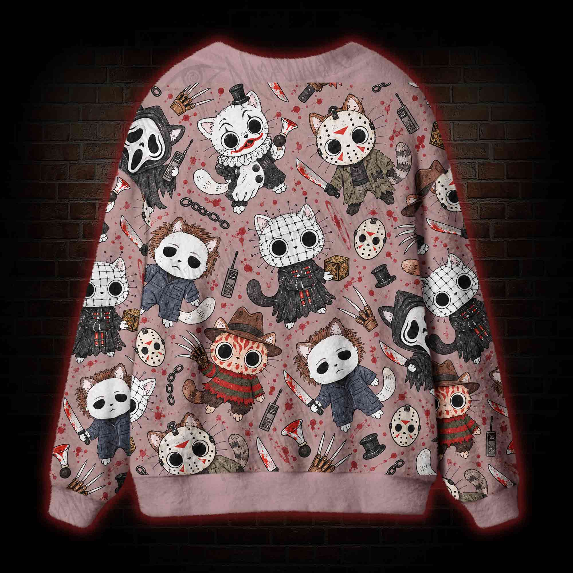 Cute Horror Slasher Cats Cardigan Sweater