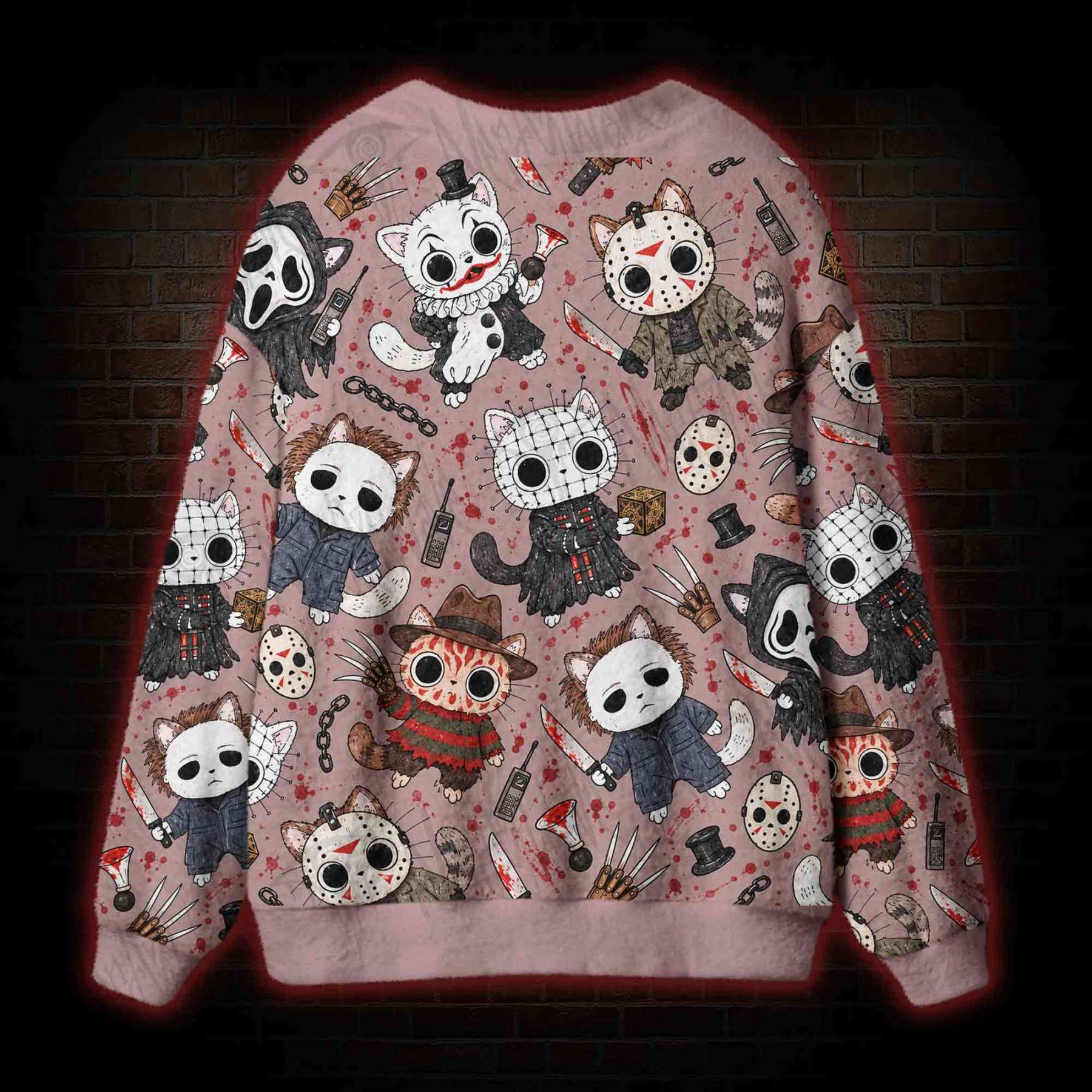 Cute Horror Slasher Cats Cardigan Sweater