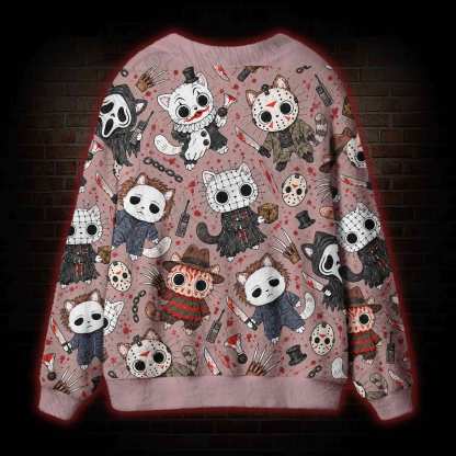 Cute Horror Slasher Cats Cardigan Sweater