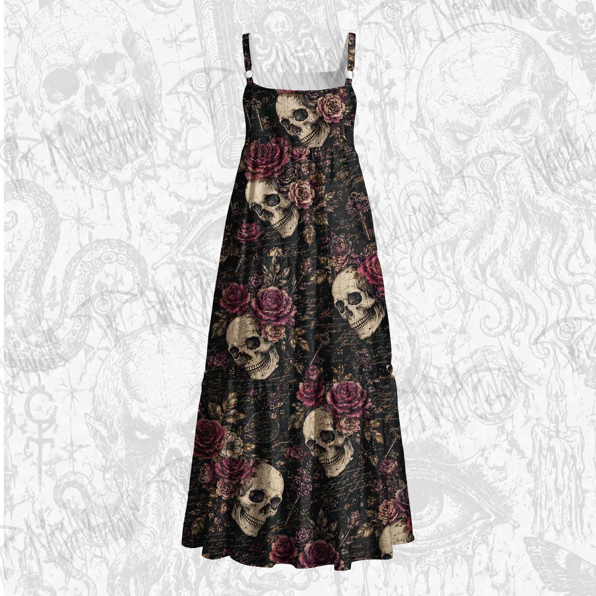 Gothic Rose Wide Straps Maxi Dress