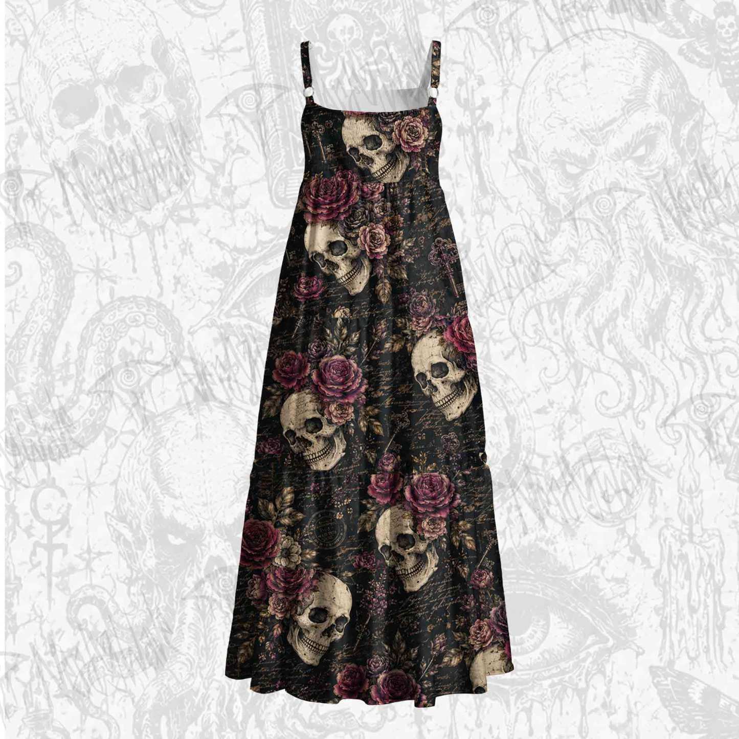 Gothic Rose Wide Straps Maxi Dress