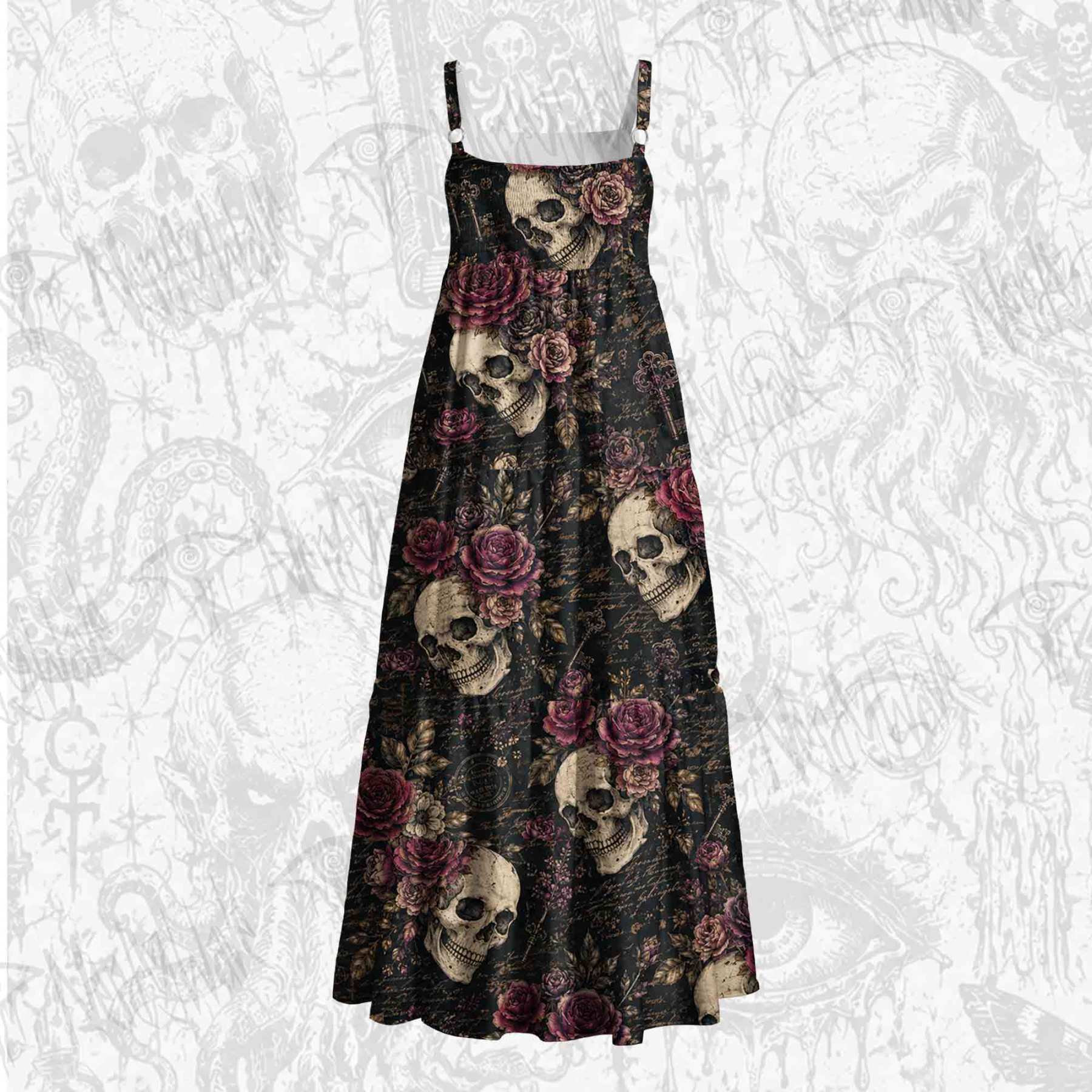 Gothic Rose Wide Straps Maxi Dress