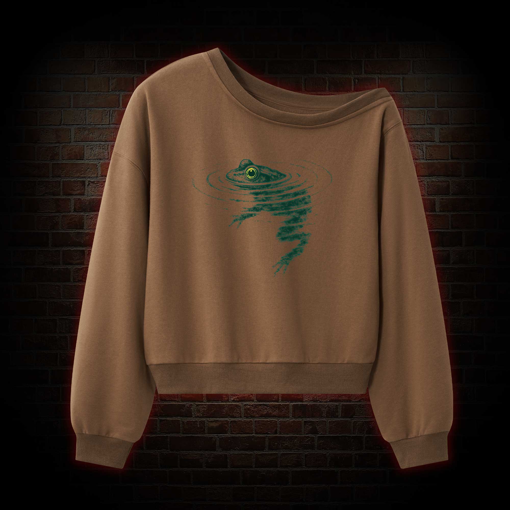 Frog Swimming Off Shoulder Sweatshirt