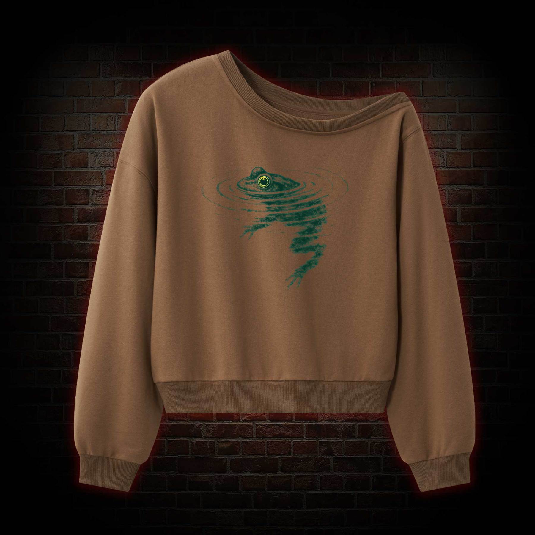Frog Swimming Off Shoulder Sweatshirt