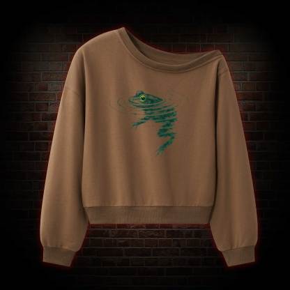 Frog Swimming Off Shoulder Sweatshirt