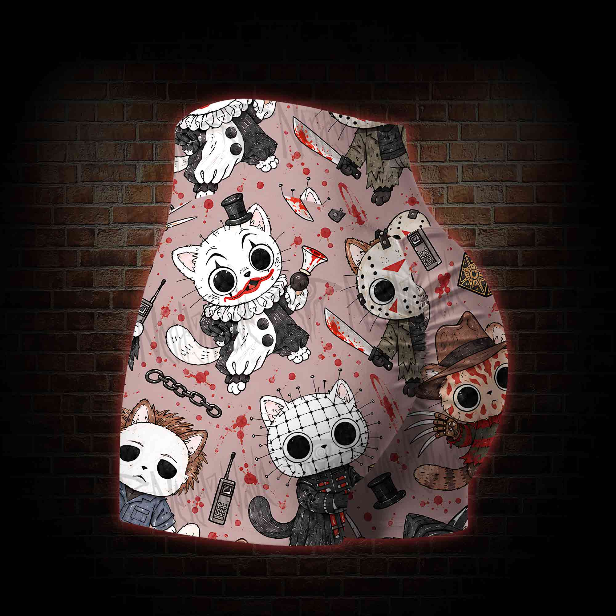Cute Horror Slasher Cats Yoga Shorts